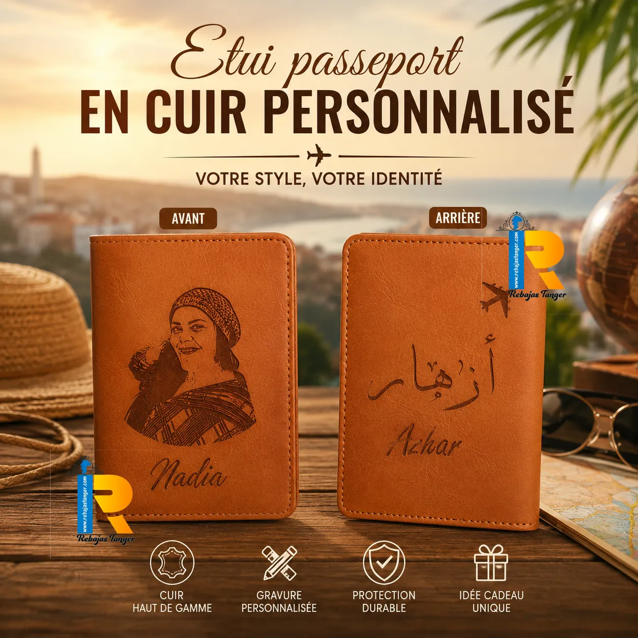 Passeport personnalisé gravé Rebajas Tanger